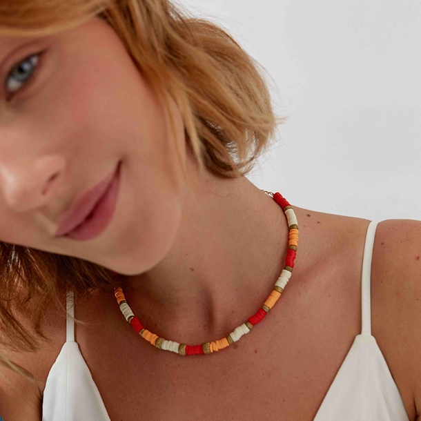 Colar Beads Dourado Tons Laranja