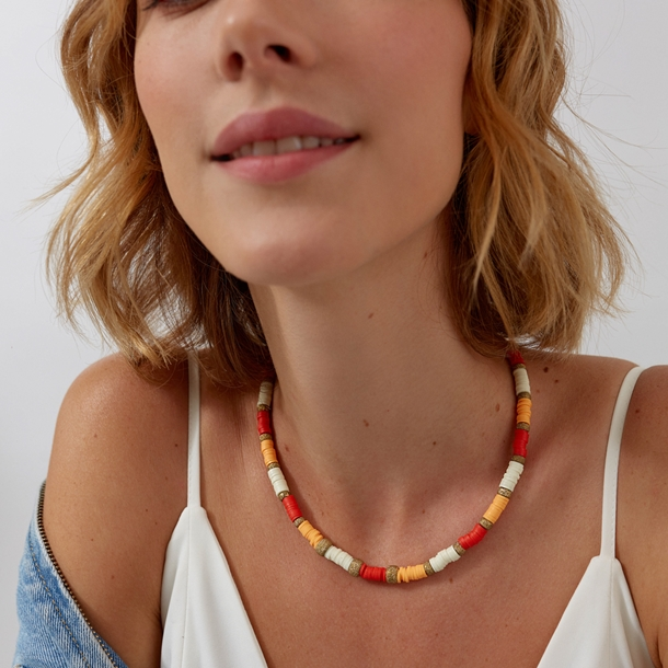 Colar Beads Dourado Tons Laranja