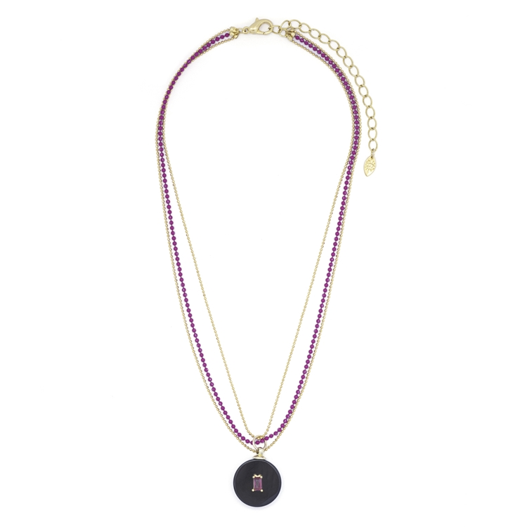 Colar Três Voltas Abalone Zircônia  Ruby