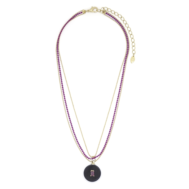 Colar Três Voltas Abalone Zircônia  Ruby
