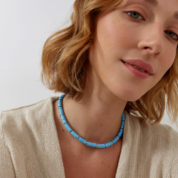 Colar Beads  Hematitas Azul Celeste