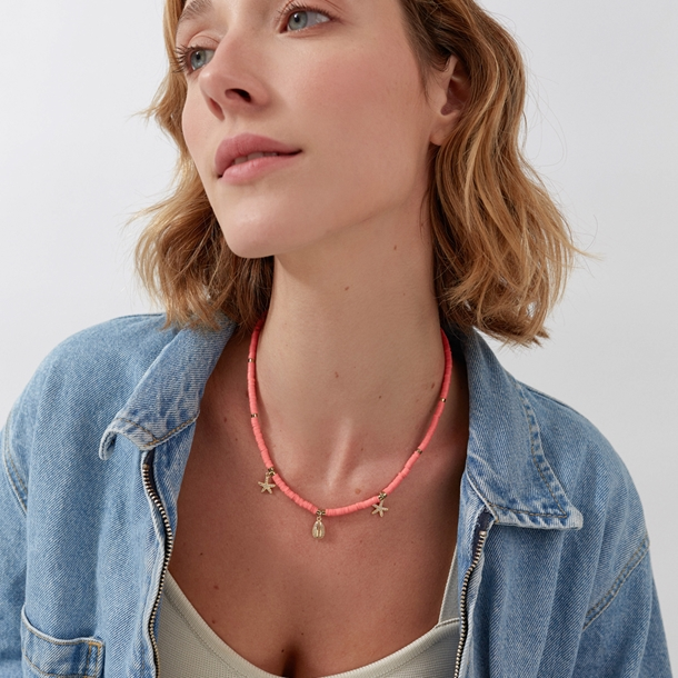 Colar Beads Tangerina Búzios Cravejado