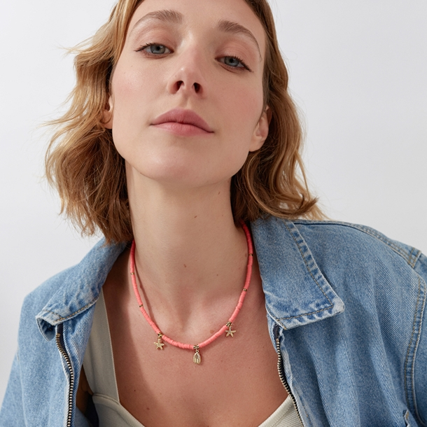 Colar Beads Tangerina Búzios Cravejado