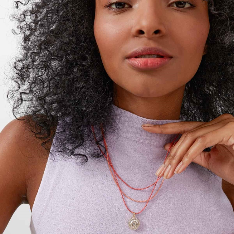 Colar Três Voltas Laranja Mandala