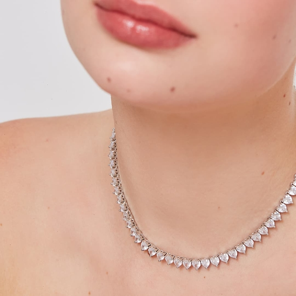 Colar Riviera Jade Cravejada de Zircônia Coração Cristal 46cm