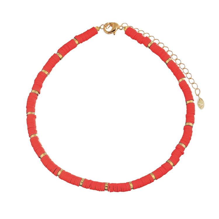 Colar Beads Hematitas Salmão Coral