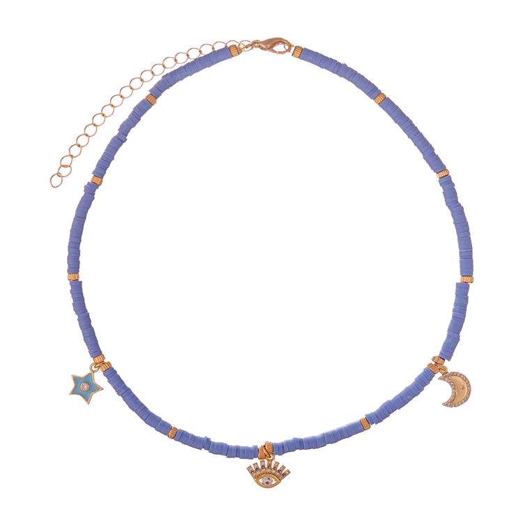 Colar Beads Olho e Estrelas Azul Celeste