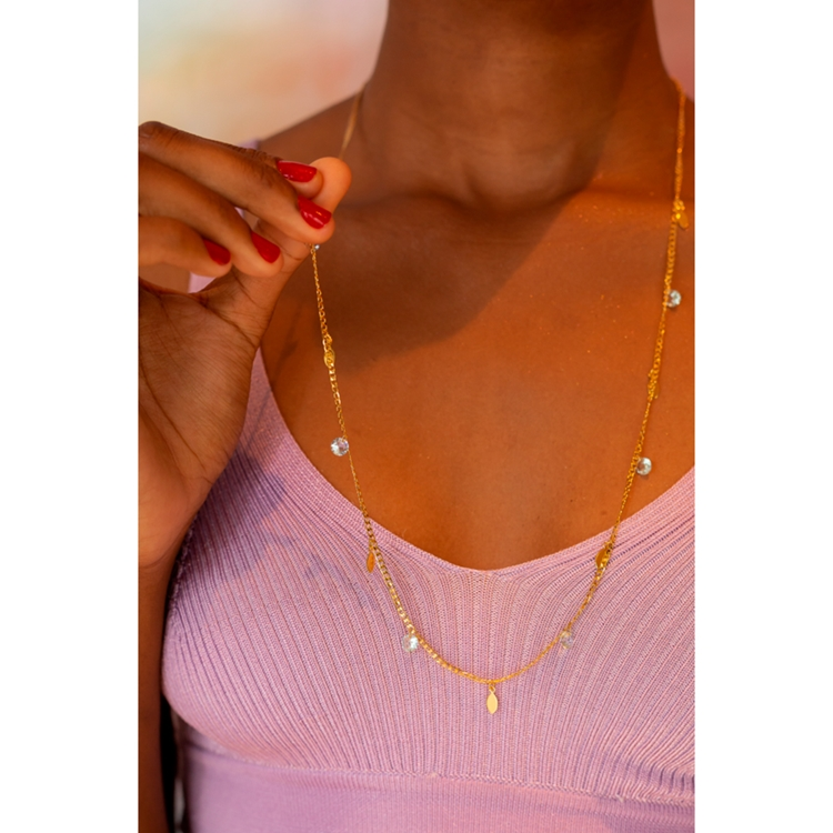 Colar  Folhas e Zircônias Azul