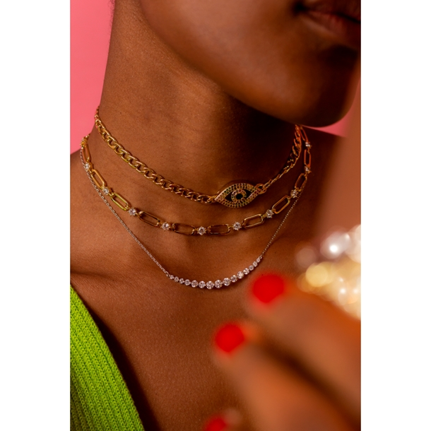 Colar Choker Olho Grego Zircônias