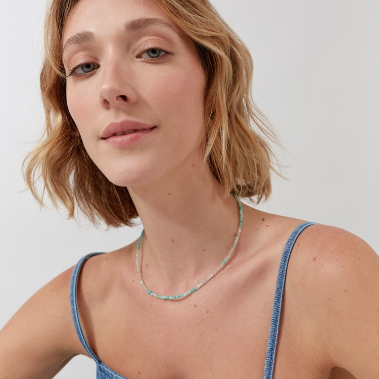 Colar Choker Amazonita Turquesa