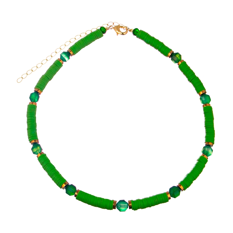 Colar Beads com  Ágatas Verde Folha