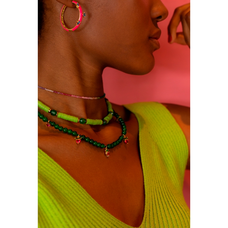 Colar Beads com  Ágatas Verde Folha