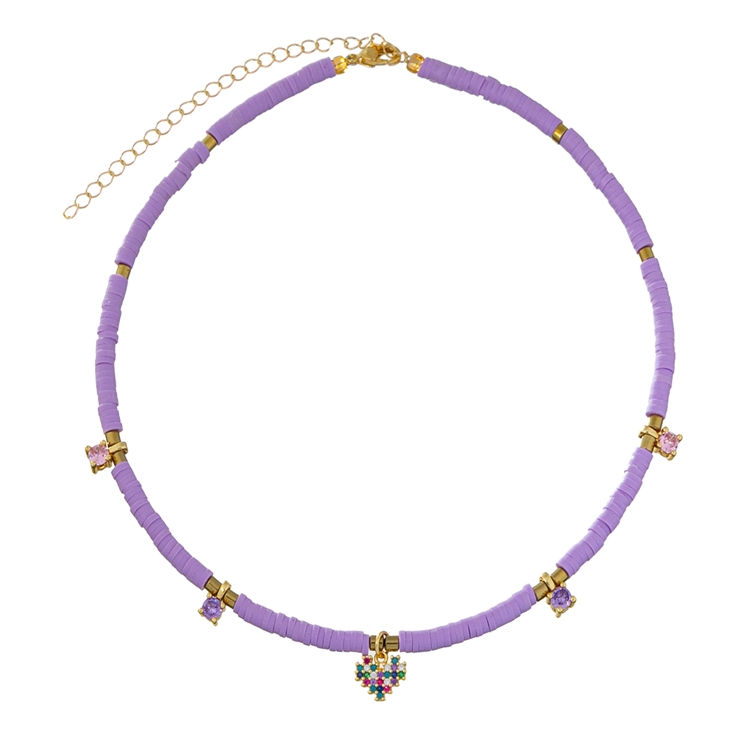 Colar Beads Pingentes Coração e Hematitas Lavanda