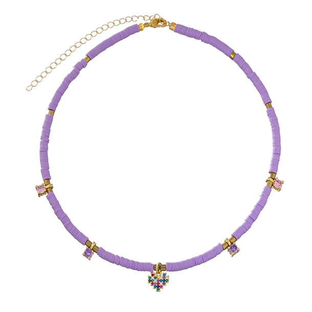 Colar Beads Pingentes Coração e Hematitas Lavanda