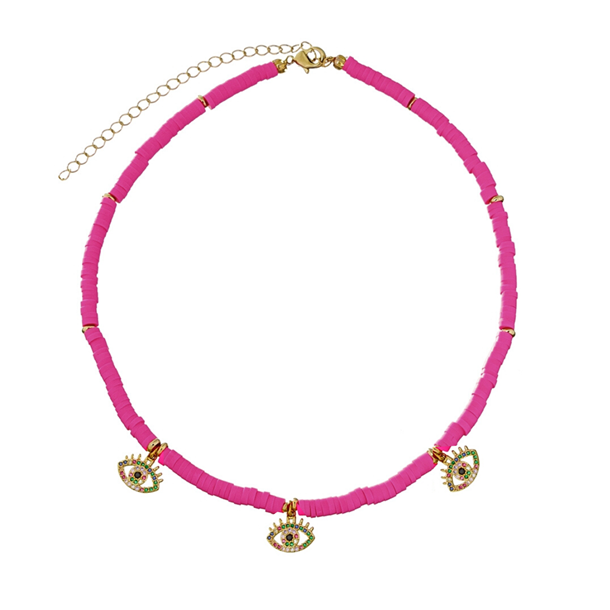 Colar Beads Pingentes Olho Grego Pink
