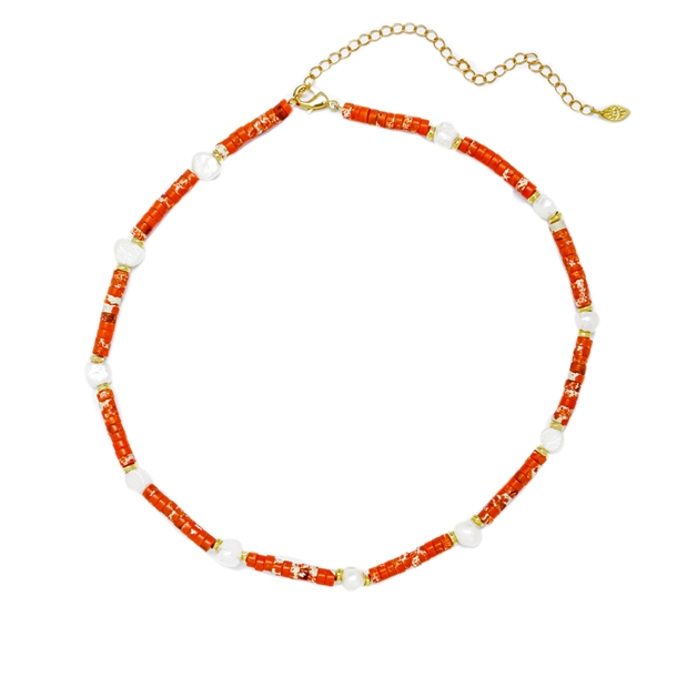 Colar Colorful & Fun Howlita Tangerina e Pérolas