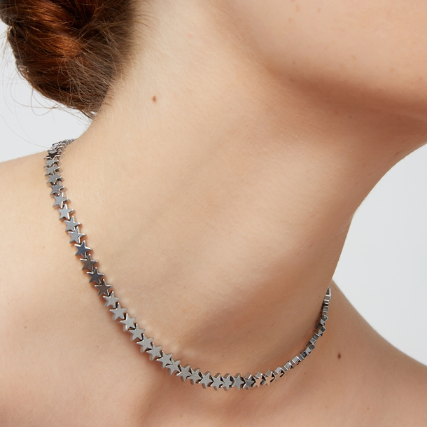 Colar Choker Hematita Mini Estrelas