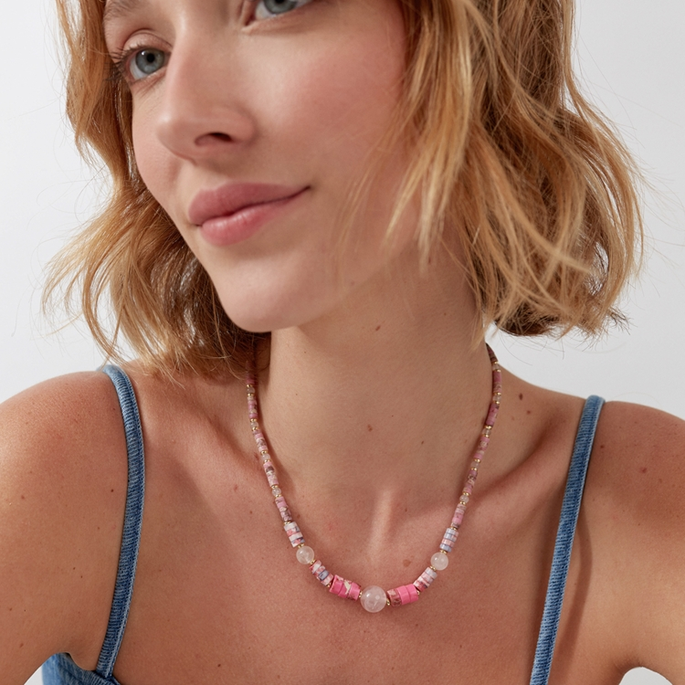 Colar Colorful & Fun Howlita Rajada Rosa e Jade
