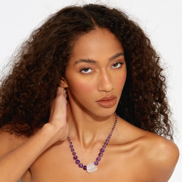Colar Jade Roxa e Cristal