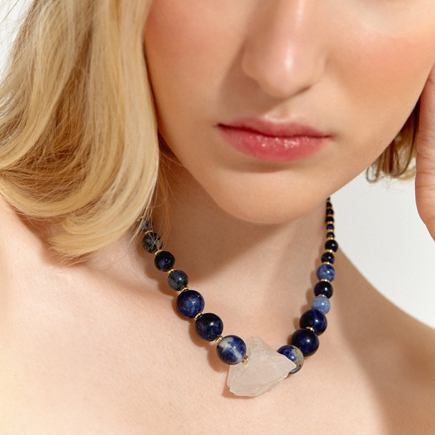 Colar Sodalita e Cristal com Lapis Lazuli