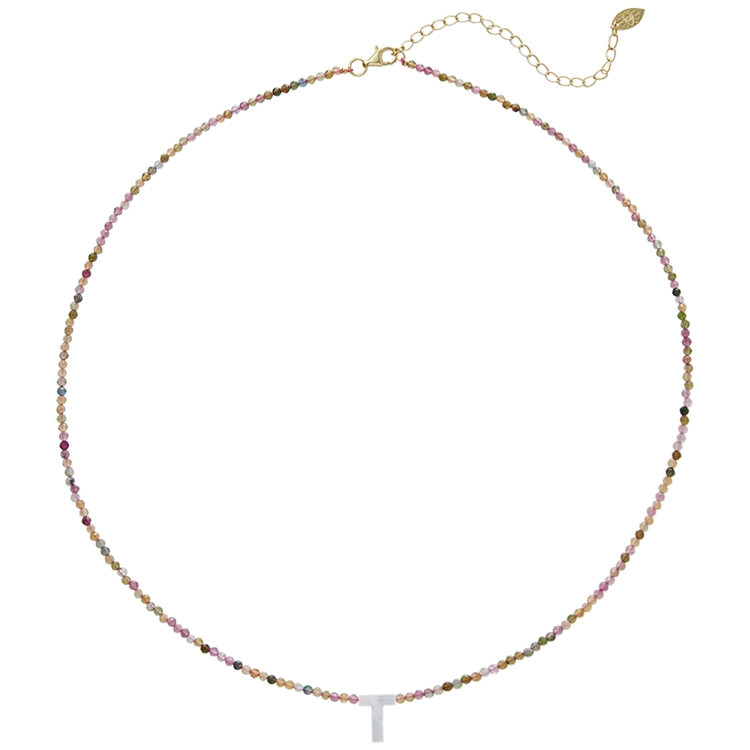 Colar Letras Madre Pérola e Turmalina Melancia