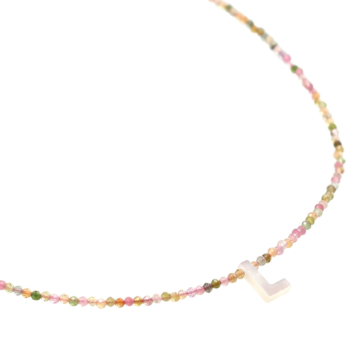 Colar Letras Madre Pérola e Turmalina Melancia