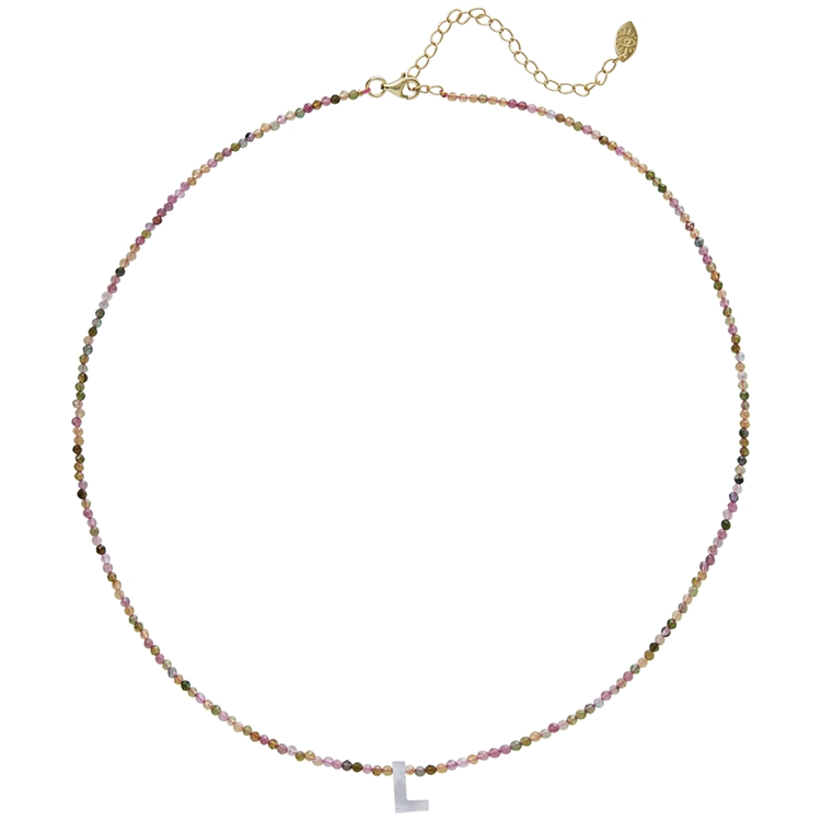 Colar Letras Madre Pérola e Turmalina Melancia