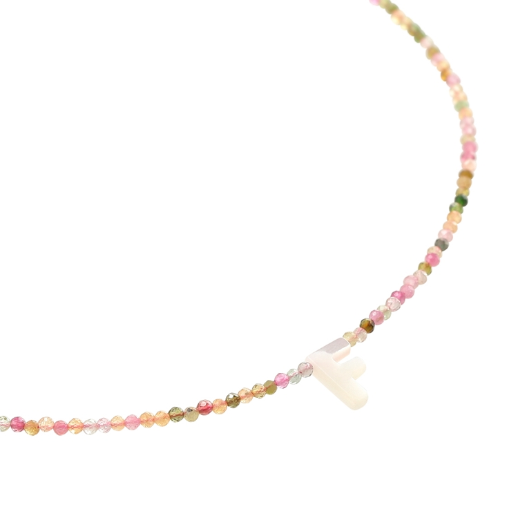 Colar Letras Madre Pérola e Turmalina Melancia