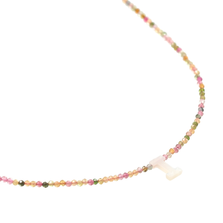 Colar Letras Madre Pérola e Turmalina Melancia