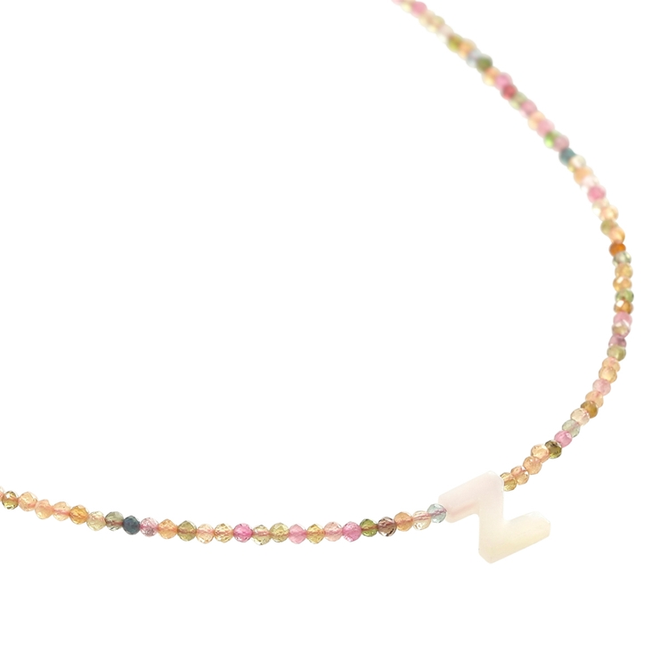 Colar Letras Madre Pérola e Turmalina Melancia