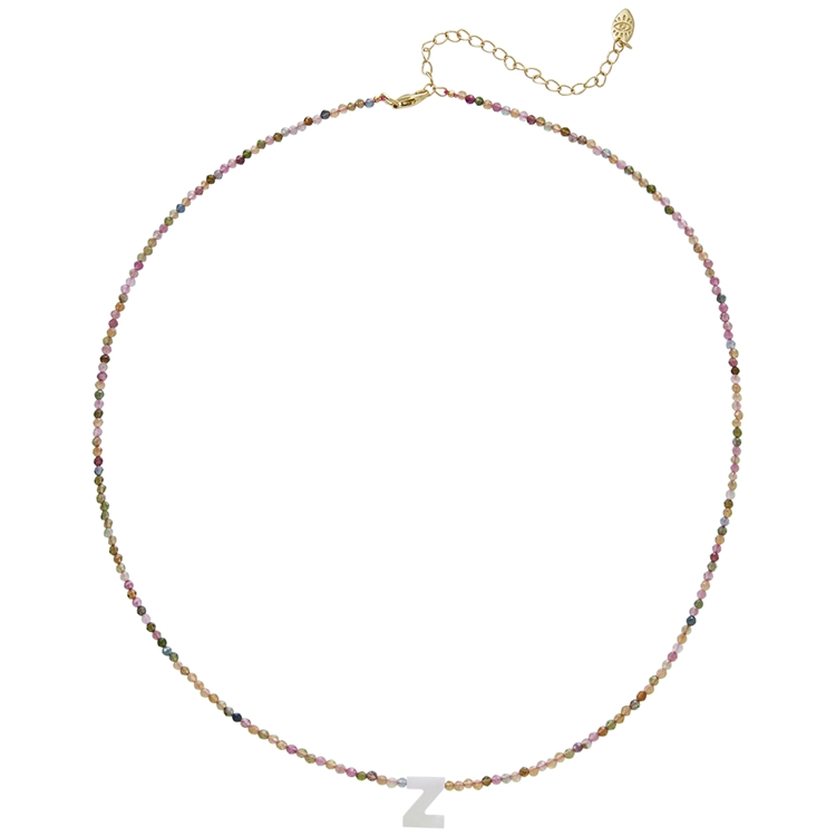 Colar Letras Madre Pérola e Turmalina Melancia