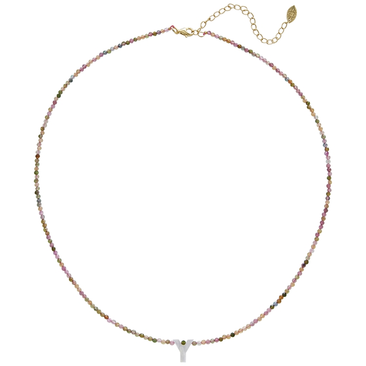 Colar Letras Madre Pérola e Turmalina Melancia