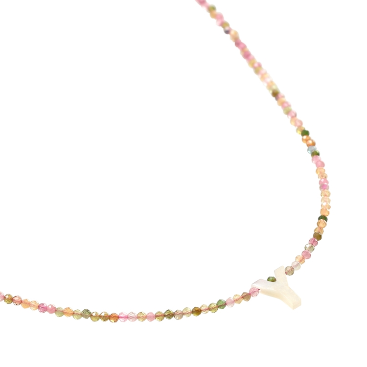 Colar Letras Madre Pérola e Turmalina Melancia