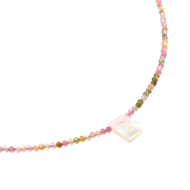 Colar Letras Madre Pérola e Turmalina Melancia