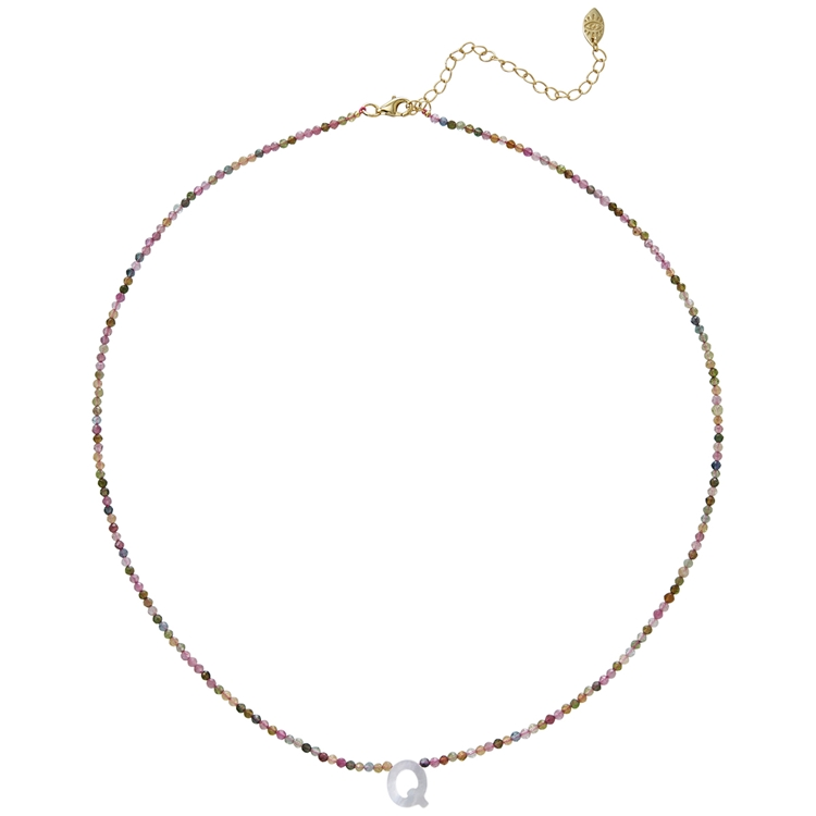 Colar Letras Madre Pérola e Turmalina Melancia