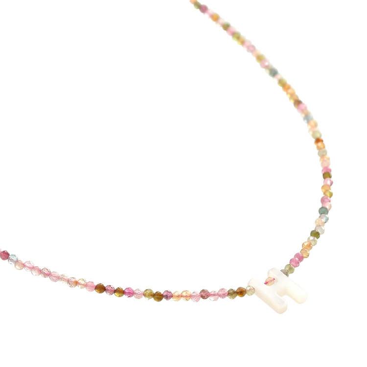 Colar Letras Madre Pérola e Turmalina Melancia