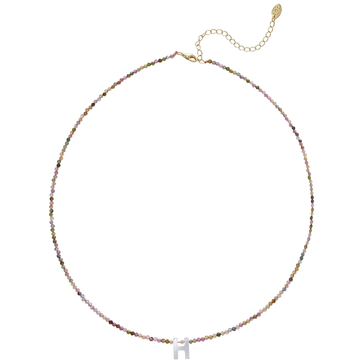 Colar Letras Madre Pérola e Turmalina Melancia