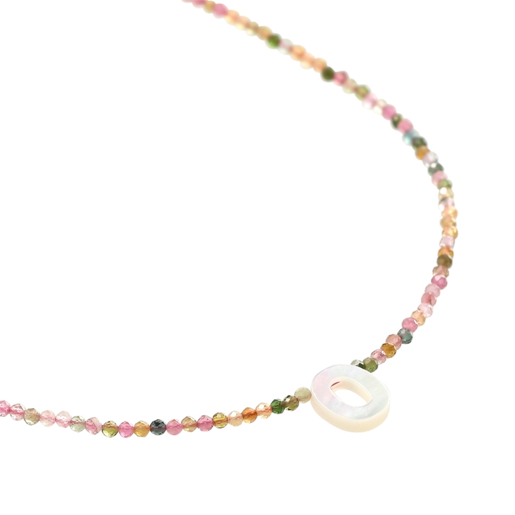 Colar Letras Madre Pérola e Turmalina Melancia