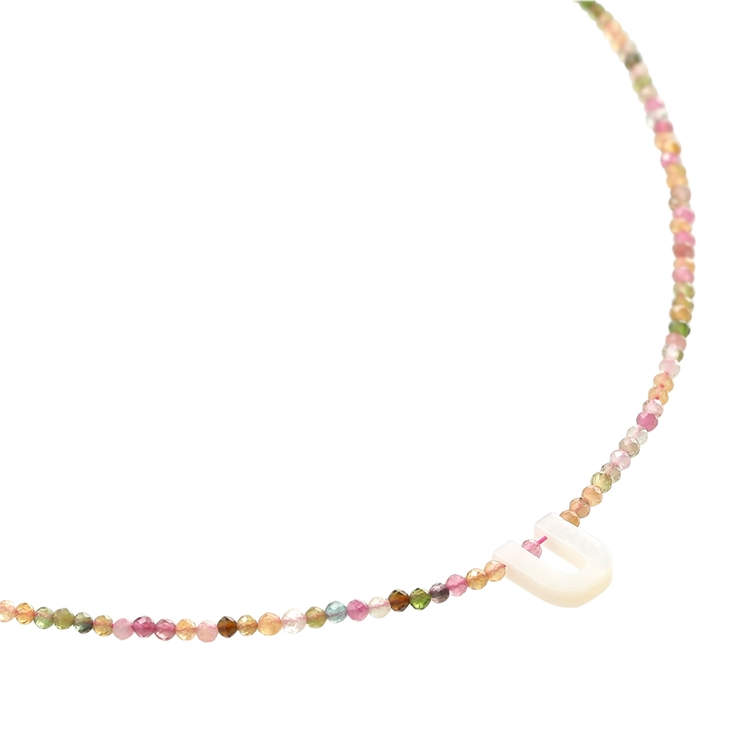 Colar Letras Madre Pérola e Turmalina Melancia