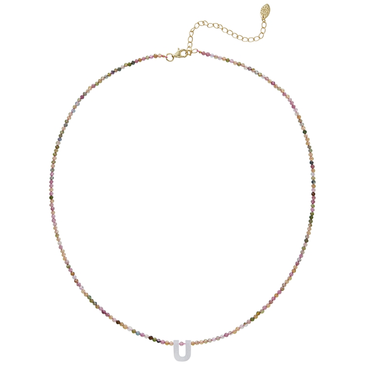 Colar Letras Madre Pérola e Turmalina Melancia