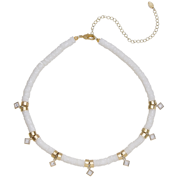 Colar Beads e Elos Dourados Gotas Zircônias