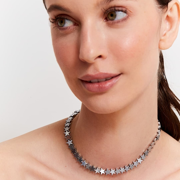 Colar Choker Hematita Estrelas