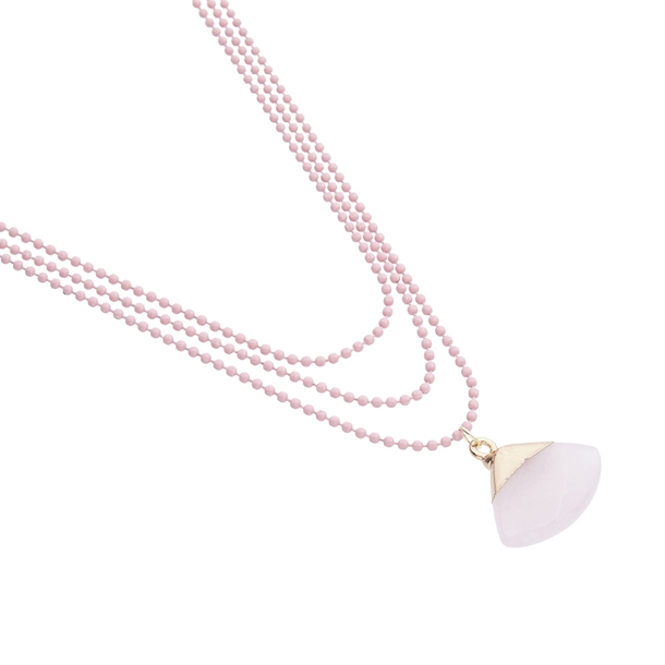 Colar Três Voltas Leque Quartzo Rosa