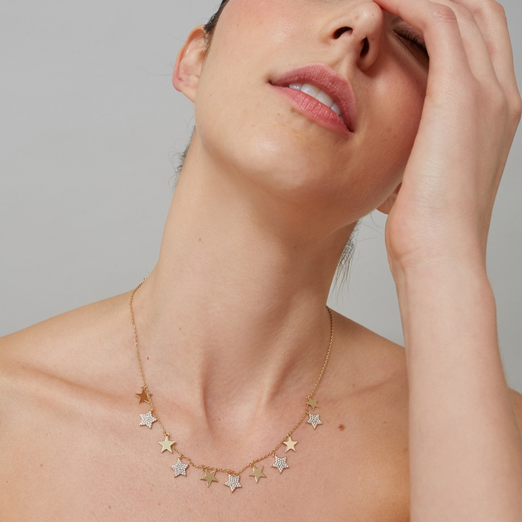 Colar Estrelas Cravejadas de Zircônias Cristal
