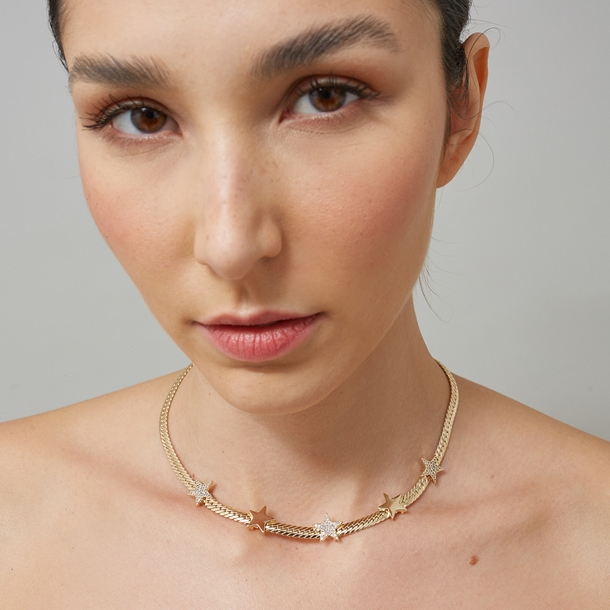 Colar Chain Estrelas e Zircônias