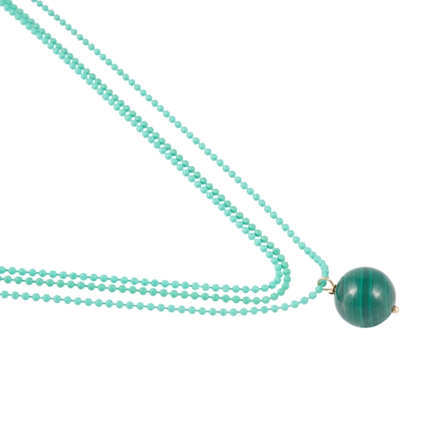 Colar Três Voltas Bola Malaquita