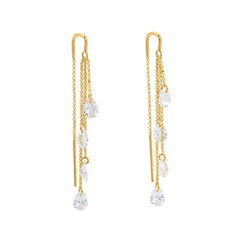 Brinco Fio Gotas de Zircônia Cristal