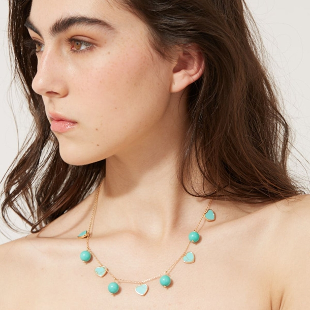 Colar Coração e Bolinhas Howlita