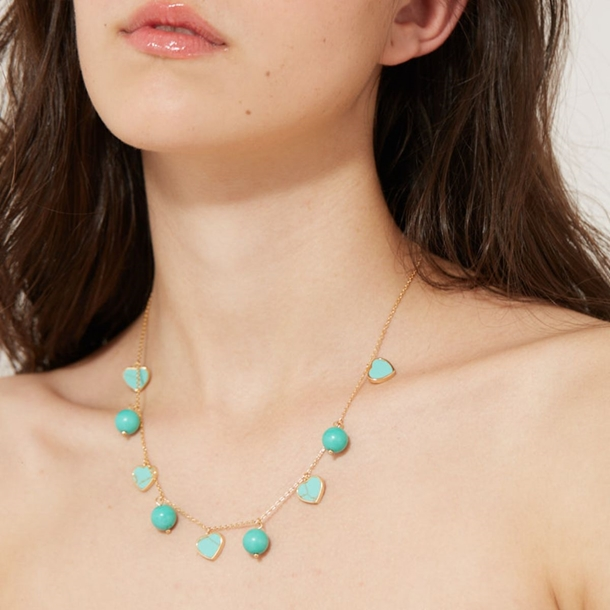 Colar Coração e Bolinhas Howlita