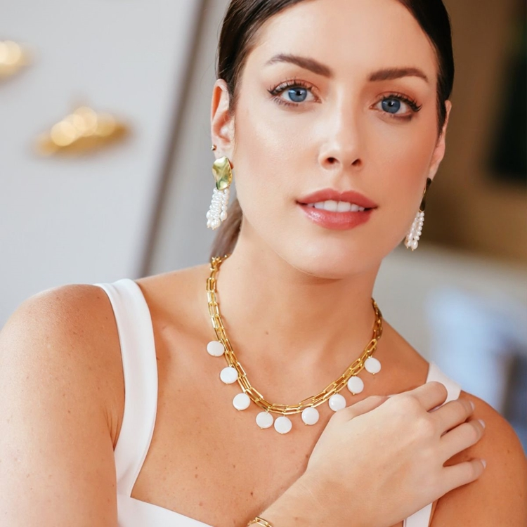 Colar Corrente e Madre Pérola Fabiana Justus